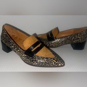 Chie Mihara leopard Print Loafers with Black and Tan size 7.5 new